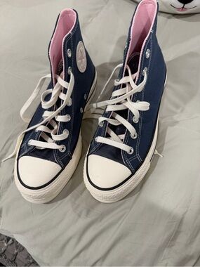 Converse Navy High-Top Sneakers with Pink Lining